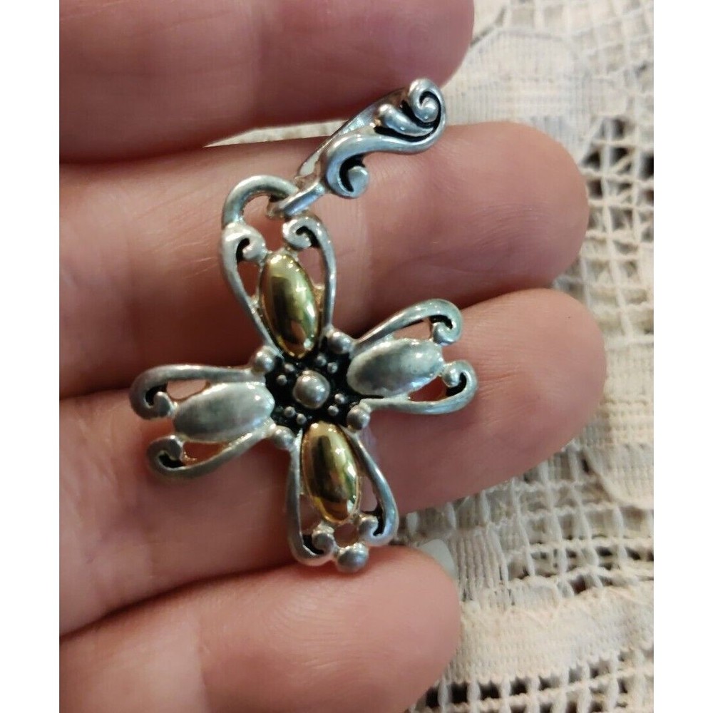 VINTAGE 2 TONE SILVER GOLD CROSS PENDANT PREMIER DESIGN No chain